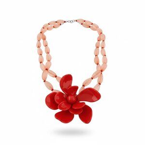 A New Day Red & Pink Beaded Double-Strand Necklace With Bold Flower Accent